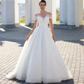 Shiny Off The Shoulder Wedding Dress For Bride Fashion Glitter Lace A-Line Bridal Gowns Floor Length Custom Made Gillter