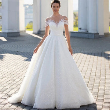 Shiny Off The Shoulder Wedding Dress For Bride Fashion Glitter Lace A-Line Bridal Gowns Floor Length Custom Made Gillter