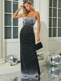 2025 Spring Sexy Women's Light Luxury Pearl Design Bandage Dress Strapless Sleeveless Bodycon Backless Long Dress Party Vestidos