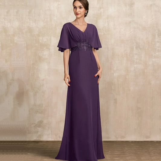 V Neck Customized Mother Dresses Formal Mermaid Bride Party Dress Lace Floor Length Occasion Gown Elegant robes invitée mariage PURPLE