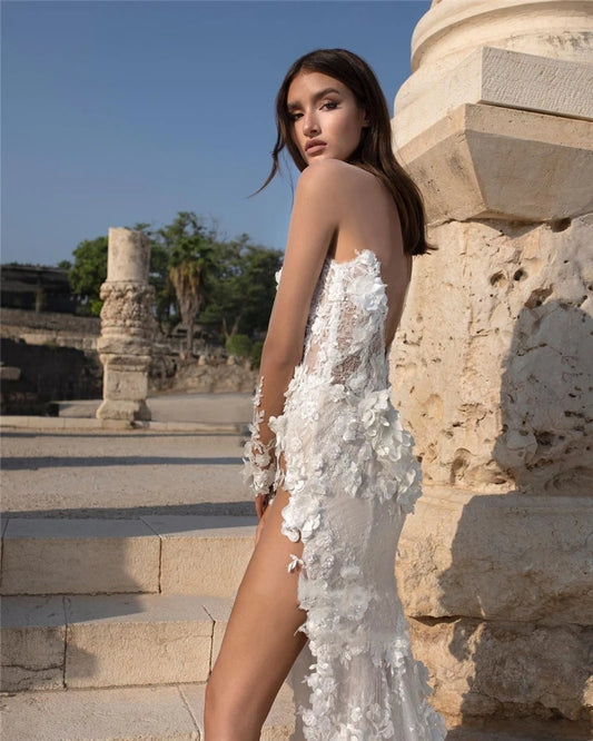 Modern Lace Wedding Dress Side Split Sexy Backless Bridal Dresses Sweetheart Floor-Length Applique Mermaid Bride Gowns Robe