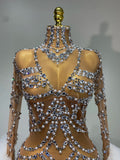 Luxury Sparkly Diamonds Pearl Mesh Mini Dress Women Celebrate Evening Party Birthday Fancy Club Sexy Bodycon Singer Stage Outfit