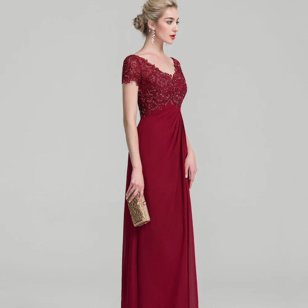 Formal V Neck Customized Mother Dresses A Line Bride Party Dress Lace Short Sleeve Occasion Gown Elegant robes invitée mariage