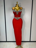 Women Celebrity Sexy Sleeveless Diamonds Maxi Long Bandage Bodycon Dress 2025 Elegant Evening Club Party Birthday Outfit Red