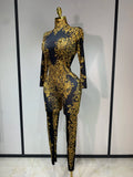 Sparkly Rhinestones Jumpsuit Fashion Sexy Stretch Dance Costume Nightclub Bodysuit Birthday Outfit Evening Party Leggings