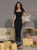 2025 Sexy Women'S Light Luxury Rhinestone Bandage Dress Camisole Sleeveless Bodycon Backless Black Long Dresses Party Vestidos black