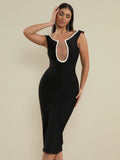 2025 Sexy Women's Perspective sheer patchwork bandage dress O-neck sleeveless Bodycon MIDI dress Cocktail Evening Party Vestidos