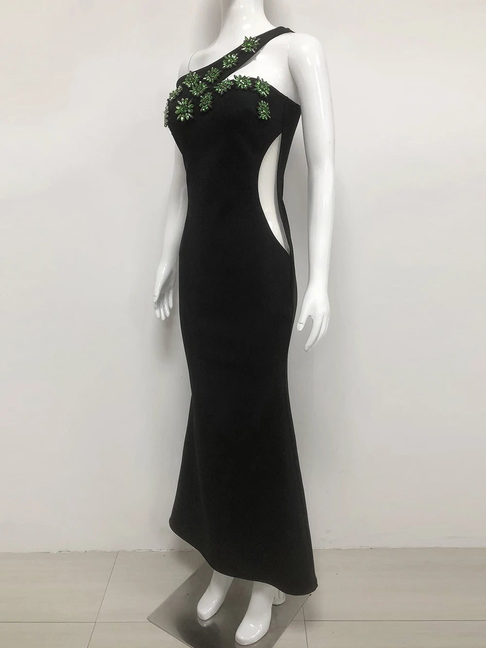 Shining Diamond Women Long Dresses Fashion One Shoulder Sleeveless Bandage Vestidos Female Bodycon Evening Cocktail Party Gowns