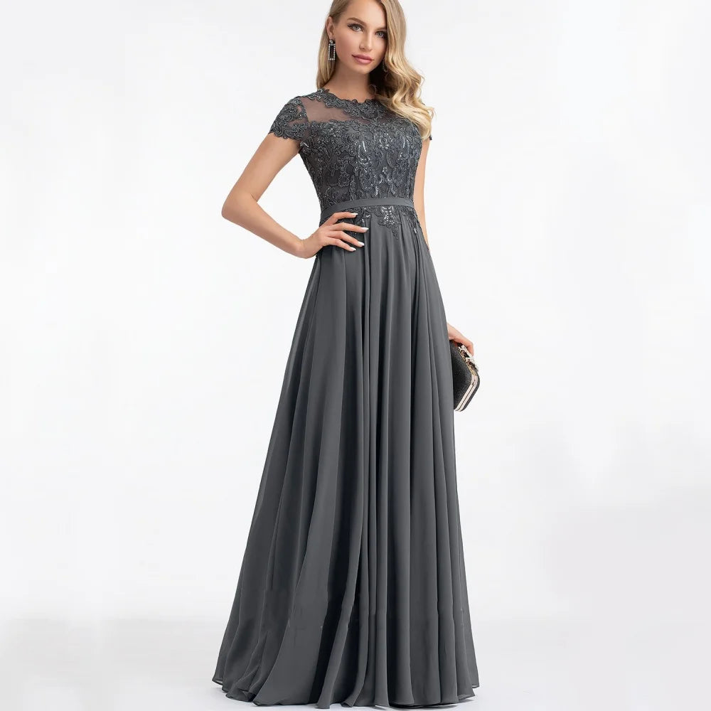 Formal Customized Elegant Mother of Dresses Short Sleeve Evening Gowns Applique A Line Bride Party Dress robes invitée mariage