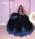 Luxury Black Mexican Vestidos De 15 Quinceañera Sweetheart Puffy Charro Fifteen Birthday Dress Vestidos De Xv Años Customized black