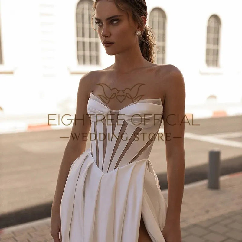 White A-Line Wedding Dresses Sweetheart Side Slit Wedding Gowns Boho Bridal Prom Dress bestidos de novia Customsized