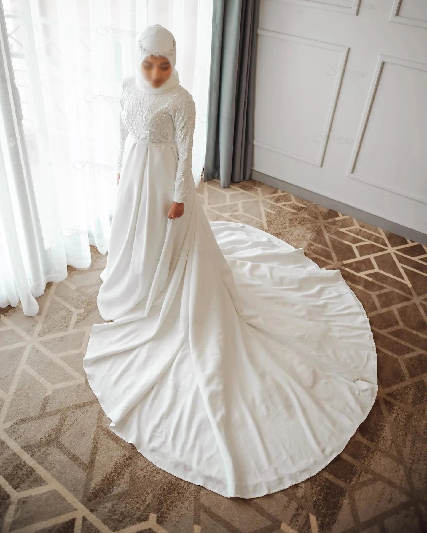 Elegant Muslim Wedding Dresses Long Sleeve A-Line Hajab Bridal Dress Vestido De Noiva 2024 Dubai Arabic Bridal Gowns Ivory