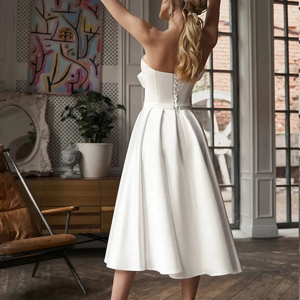 Luxury Short Wedding Dress For Women Sweetheart Side Slit Lace Up Bridal Gowns Crystal Beading Sleeveless Robe De Mariée