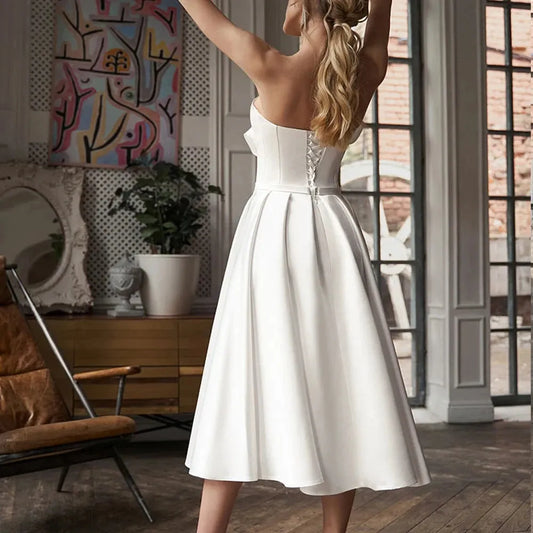 Luxury Short Wedding Dress For Women Sweetheart Side Slit Lace Up Bridal Gowns Crystal Beading Sleeveless Robe De Mariée