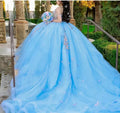Blue Quinceanera Dresses Off-Shoulder Flower Beading Lace Appliques Vestidos De 15 Anos Formal Birthday Party