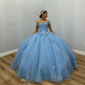 Luxury Glittering Blue Quinceanera Dresses Beading Appliques Ball Gown Vestidos De 15 Anos Formal Prom Party Blue