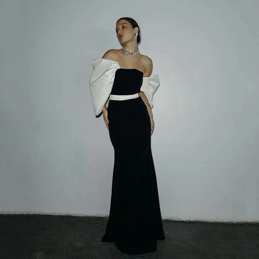 Elegant Formal Dress Off The Shoulder White/Black belt Mermaid Prom Gowns Satin Special Occasion Party Dress As Picture