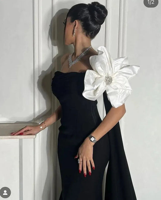 Black Evening Dresses Mermaid Women Party Dresses Saudi Arabia With 3D Flower Prom Dress Blue Formal Occasion Prom Gown
