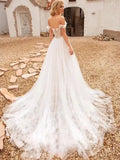 Real Photos Off Shoulder A-line 3D Flowers Lace Wedding Dress With Sequined Appliques Bride Gown For Women Custom Made