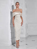 2024 Sexy Women Light Luxury Embossed Design Dress with One Collar Shoulder Bodycon Bareback Patchwork Midi Dress Party Vestidos