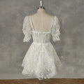 Puff Sleeves Square-Neck Applique Tulle Mini Wedding Dress For Women A-Line Zipper Back Short Above Knee Custom Made