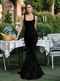Black Lace Women Bandage Maxi Dresses Sleeveless Backless Square Neck Female Dress Sexy Hip Package Slim Patchwork Lady Vestidos