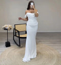 Arabic Evening Dresses for Wedding Party Off the Shoulder White Pleats Chiffon Mermaid Formal Celebrity Prom Gowns