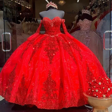 Red Sweetheart Quinceanera Dress Glittering Lace For 15 Party Formal Dress Ball Gown 16 Birthday Princess Gown Gown Red