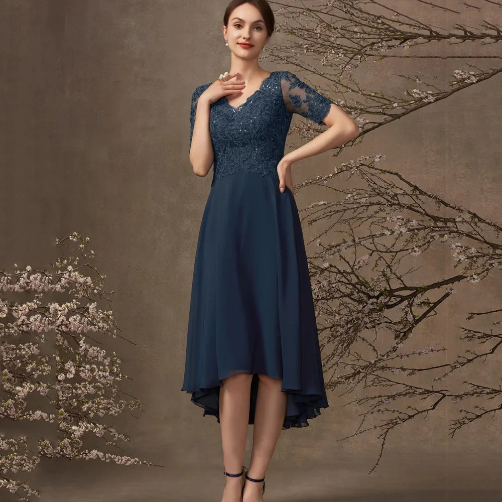 Customized Mother of Dresses Elegant Lace Vintage Evening Gowns Short Sleeve A Line Bride Party Dress robes invitée mariage