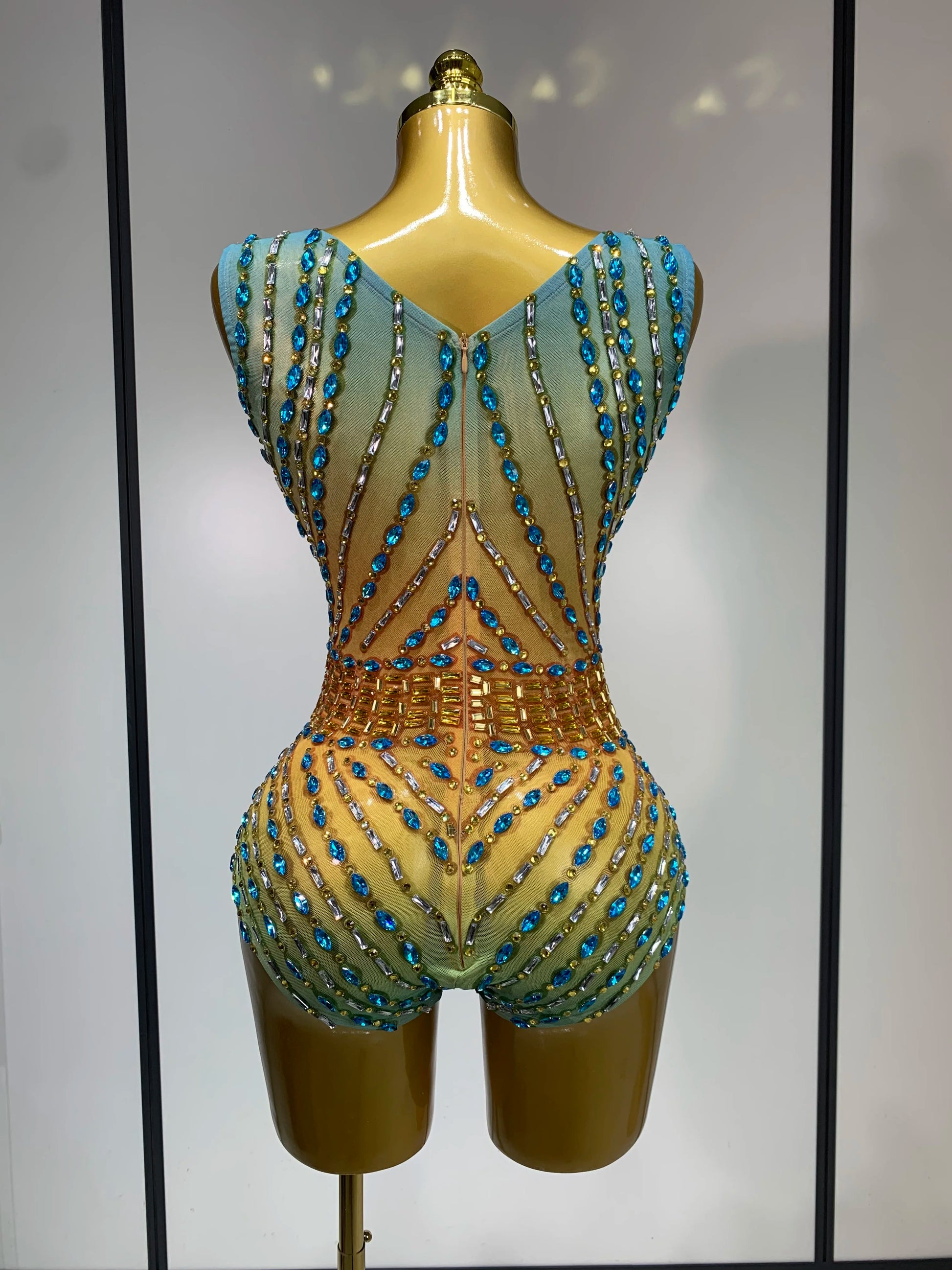 Shining Rhinestones Bodysuit Women's Birthday Celebrate Evening Party Outfit DS Bar Show Wear Singer Dancer Performance Costume