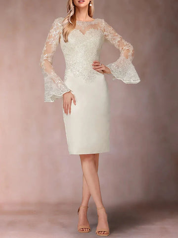 Mother Of The Bride Dress - Elegant Sheath Evening Party Dress Scoop Neck Applique Sequins Knee-Length Formal Mother of the Bride Dress 2025 Free Customized lvory