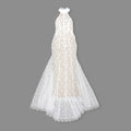 Elegant Women's white lace Slim Long Dress Halter Backless Sleeveless Maxi Dresses Lady Evening Wedding Party Gowns WHITE