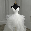 Short Front Long Back Gothic White Wedding Dresses Spaghetti Straps Deep V Neck High-low Bridal Gowns Vestido Custom Color