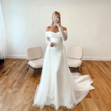 Modern Sexy Mermaid Wedding Dress Glitter Shiny Tulle Long Sleeveless For Women Bridal Gowns Vestido De Noiva As Picture
