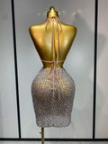 Sparkly Luxury Crystal Rhinestones Sexy Backless Bodycon Dress Women Singer Stage Outfit Celebrity Elegant Birthday Costume