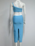 2025 Sexy Women's Blue Bandage Dress One Shoulder Sleeveless Bodycon Backless and Knee Dress Cocktail Evening Party Vestidos