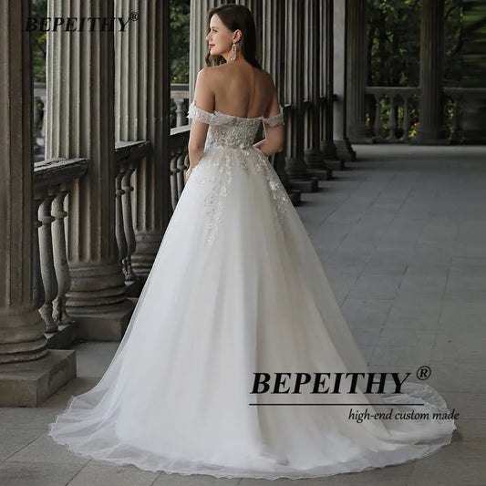 BEPEITHY Sweetheart Wedding Dresses For Women Bride Boho A Line Plus Size Off The Shoulder Lace Bridal Beach Gown Sleeveless