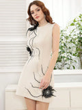 2025 Elegant Women's Sparkling 3D Flower Decorative Dress O-neck Sleeveless Bodycon Mini Dresses Cocktail Evening Party Vestidos