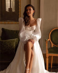 Charming Wedding Dresses Chiffon Satin A-Line Robe Floor-Length Bridal Gowns Vintage Puff Sleeves Simple Vestidos De Novia