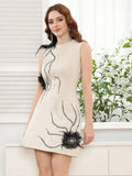 2025 Elegant Women's Sparkling 3D Flower Decorative Dress O-neck Sleeveless Bodycon Mini Dresses Cocktail Evening Party Vestidos