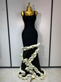 Women Black Sleeveless Ruffles Patchwork Maxi Bandage Dress 2025 Celebrity Elegant Evening Party Gowns Fashion Show Outfit black