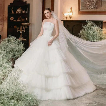 Elegant Princess Wedding Dresses A-Line Ruffled Tulle Wedding Gown Boho Bridal Prom Dress bestidos de novia Customized