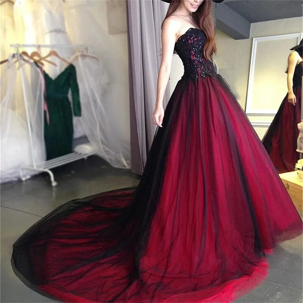 Burgundy Prom Dresses Off Shoulder Vestidos De Fiesta Graceful Lace-up Back Sleeveless Beaded Upper Evening Dress
