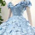 Amanda Light Blue Mini Prom Gown Off the Shoulder Evening Formal Elegant Sleeveless Short Lace-up Back Party Dresses