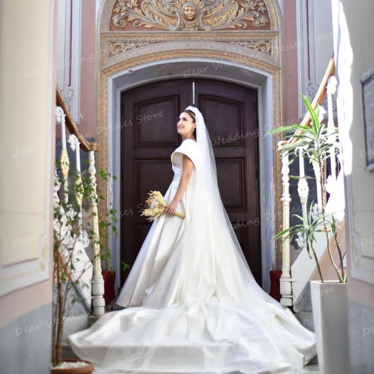 Classic Elegant Wedding Dresses Women's A Line Satin Sexy V Neck Princess Off The Shoulder Formal For Bridal Gowns Vestido Novia