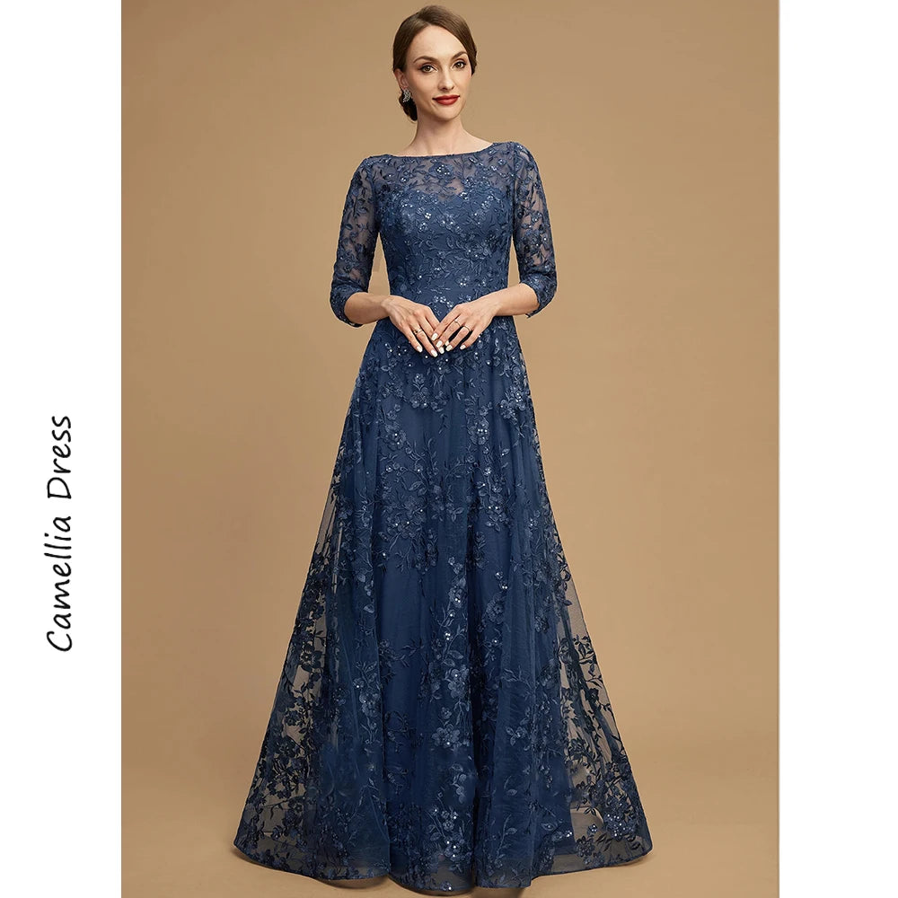 Mother Of The Bride Dress - A-line Evening Scoop Illusion Dress Elegant And Pretty Women's Dresses Lace Sequins Mother of the Bride Dresses Vestido As Picture