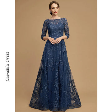 Mother Of The Bride Dress - A-line Evening Scoop Illusion Dress Elegant And Pretty Women's Dresses Lace Sequins Mother of the Bride Dresses Vestido As Picture