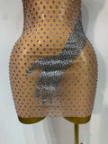 Sexy Sparkly Diamonds Mesh Transparent Stretch Mini Dress Women Evening Party Luxury Birthday Nigthclub Stage Performance Outfit