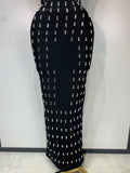 Women's Fashion Sexy Luxury Rhinestone Black Bodycon Bandage Dress Cocktail Evening Party Long Dresses Wedding Guest Gown