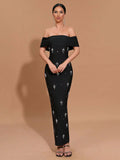 2025 Sexy Women's Light Luxury Diamond Set Bandage Dress with One Collar Shoulder Bodycon Bareback Long Dress Club Party Vestido